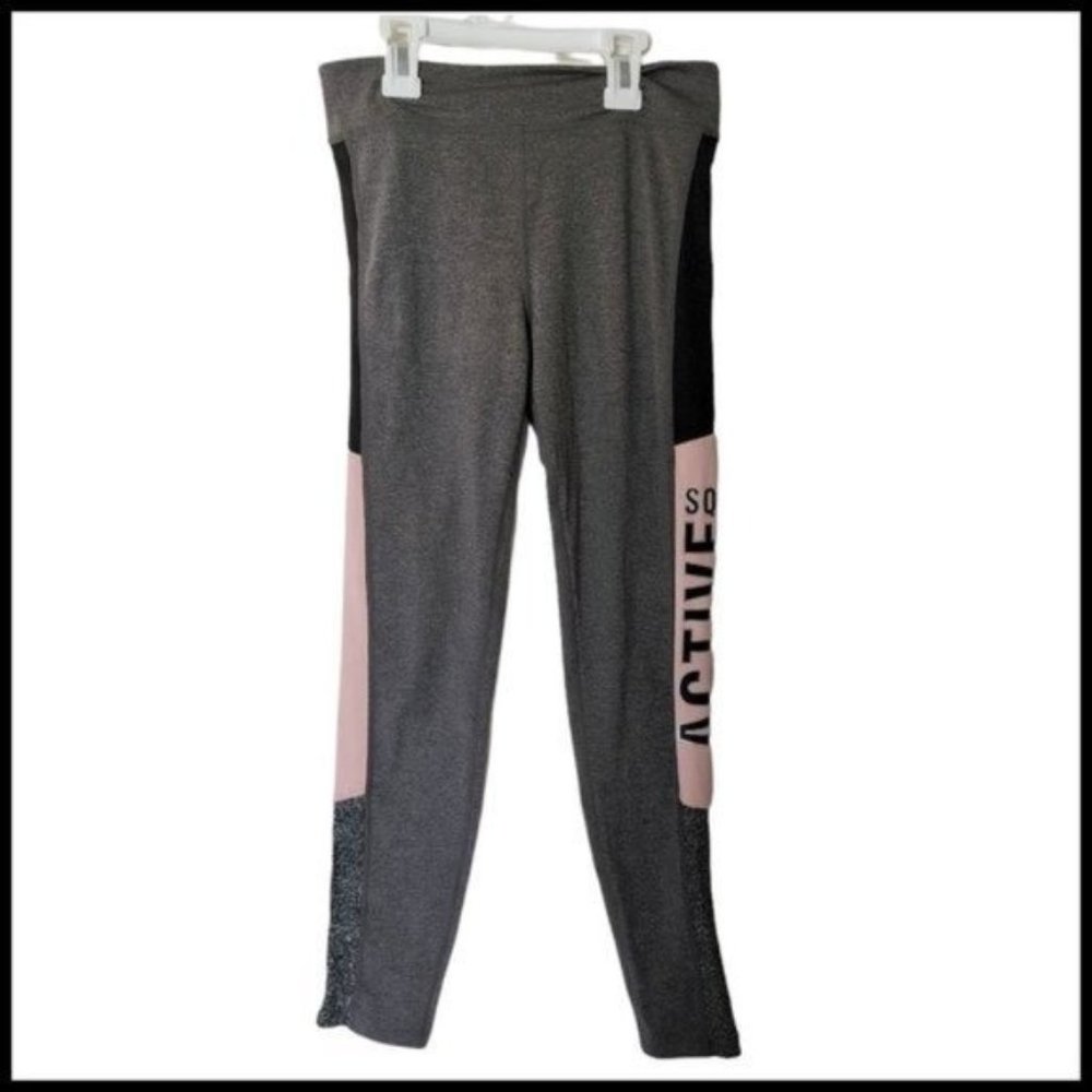 H&M Sport Leggings Gray Pink Black Glitter Active 10 12 Years Kids